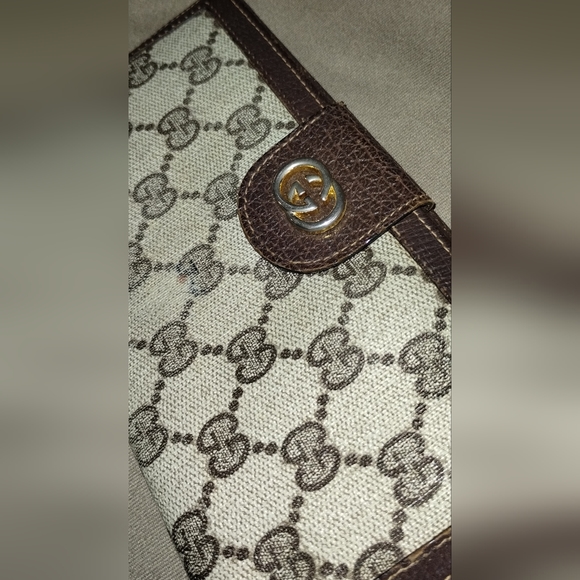 VINTAGE GUCCI MONOGRAM LONG WALLET BILLFOLD 7" POCKETBOOK AUTHENTIC GREEN INSIDE - Picture 3 of 16
